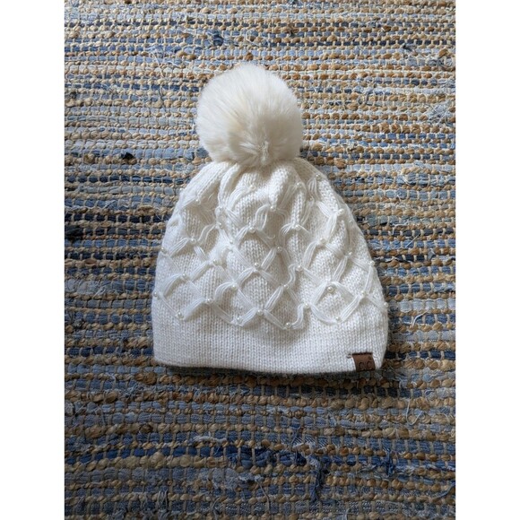 C.C Exclusives Accessories - C.C Soft Warm All Over Pearl Crochet Pom Beanie Winter Hat Quiet Luxury